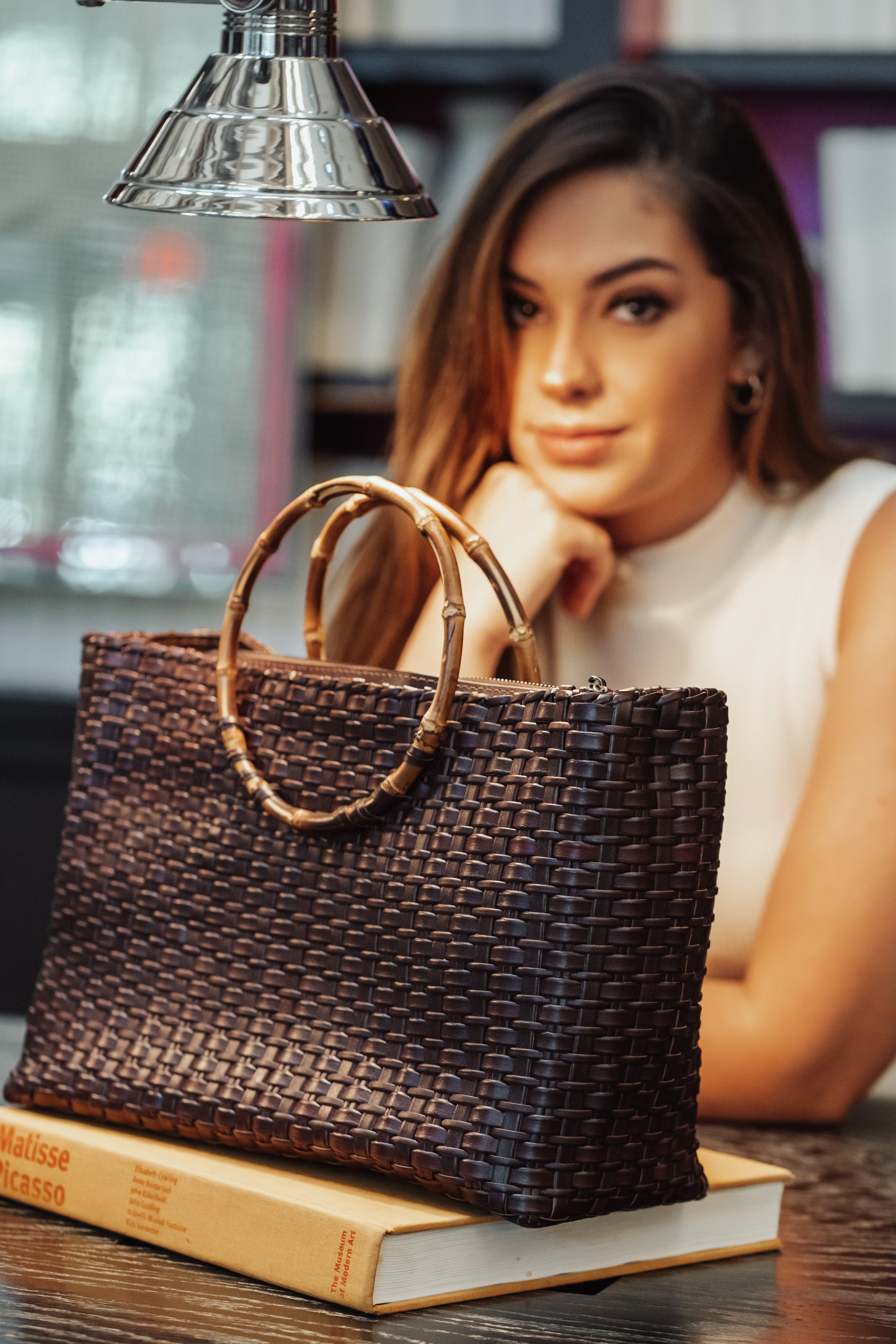 Olivia | Genuine leather bag| Retro bamboo handle