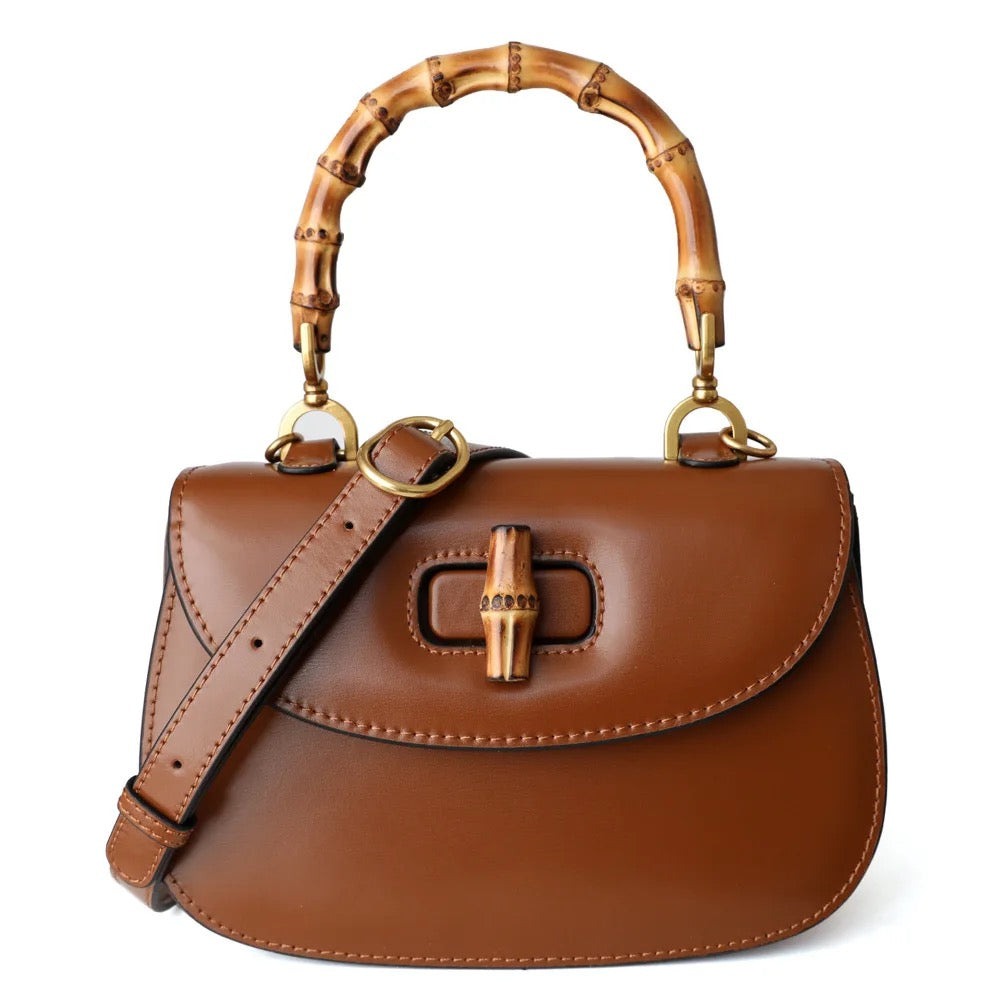 Mia / Genuine Leather Bag with Bamboo/