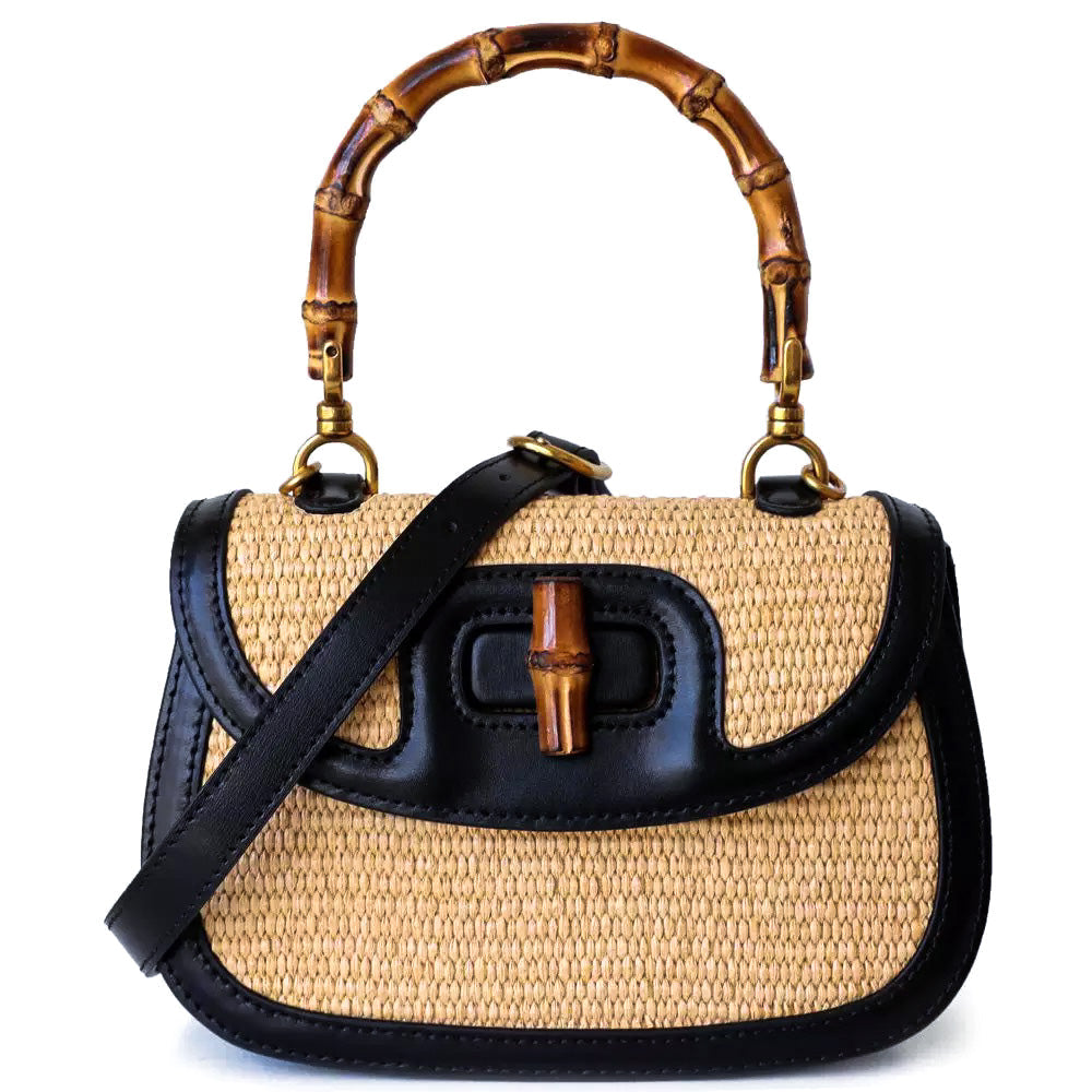 Hana/ Straw Woven Bag With Bamboo