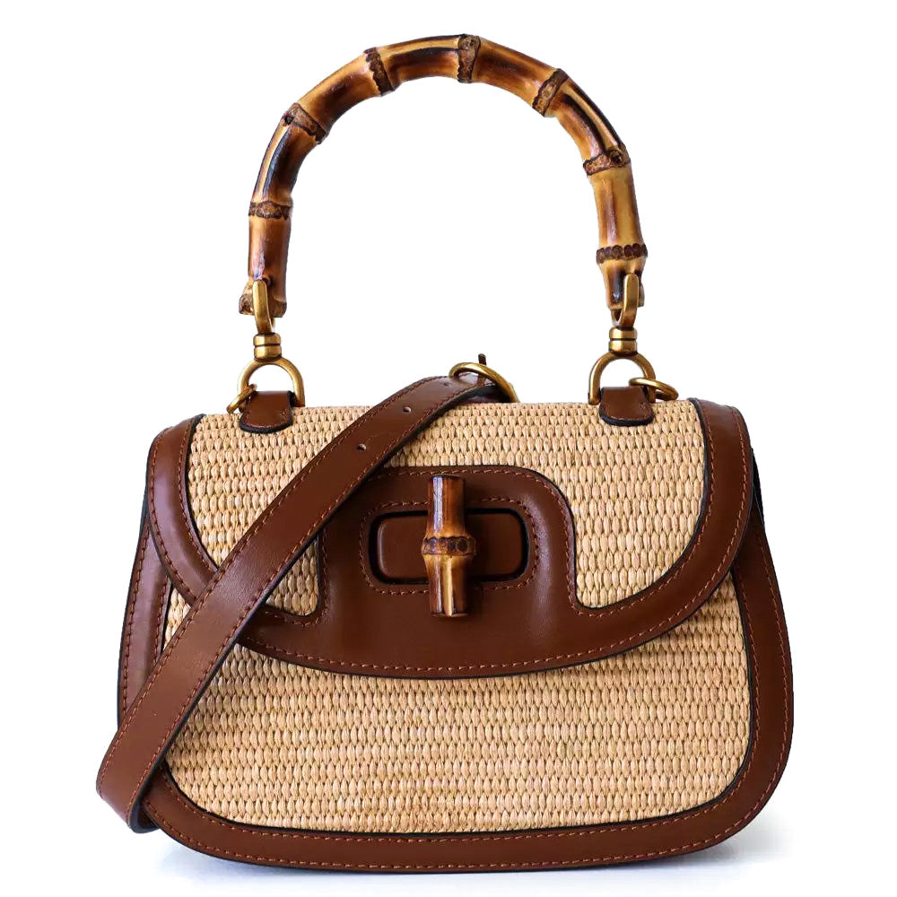Hana/ Straw Woven Bag With Bamboo