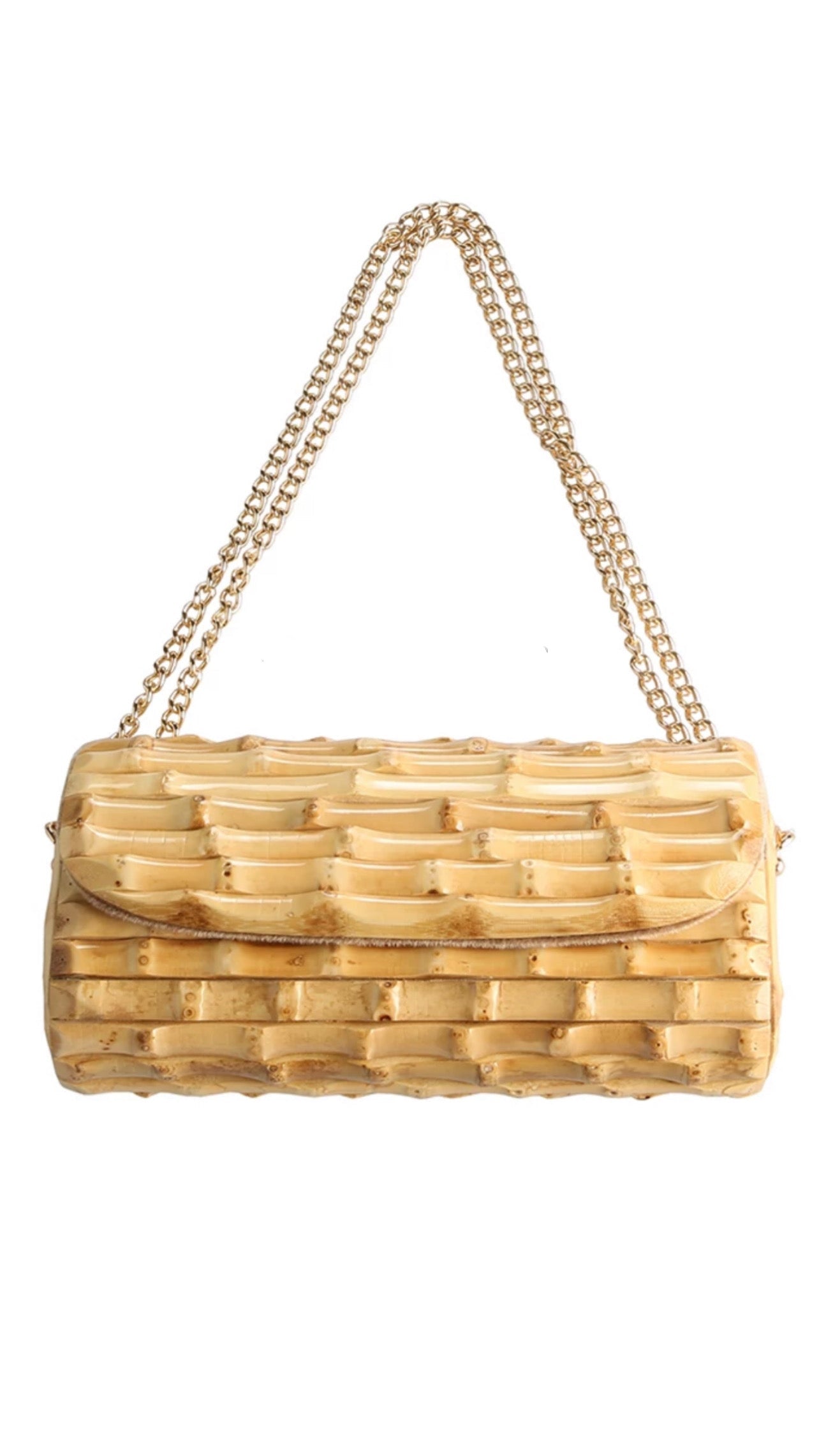 Circular Bamboo Bag With Chain/Burnt