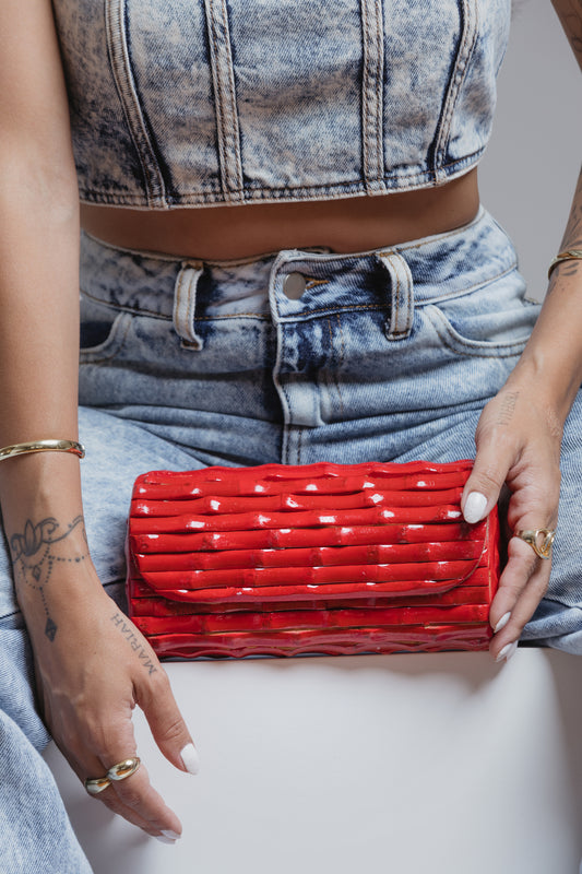 Evening Bamboo Purse Wallet/Shiny Red