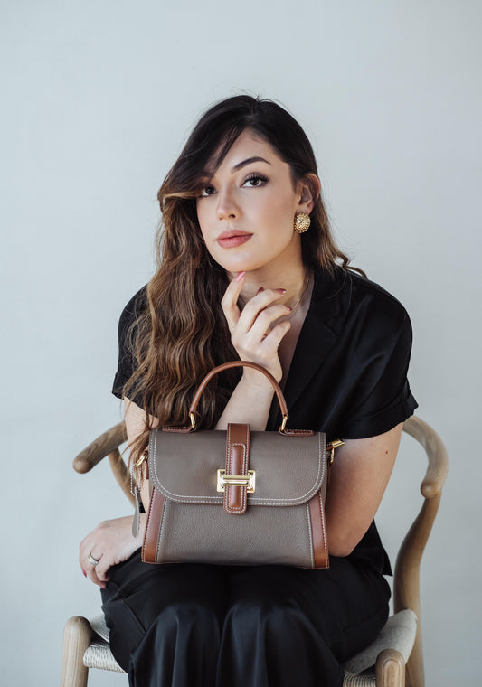 Luna| Genuine Leather Bag | Dual Color Crossbody | Top Handle Bag