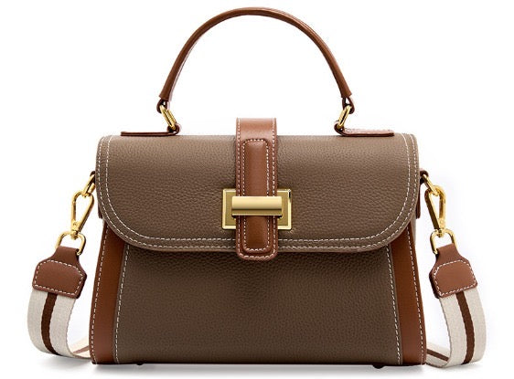 Luna| Genuine Leather Bag | Dual Color Crossbody | Top Handle Bag