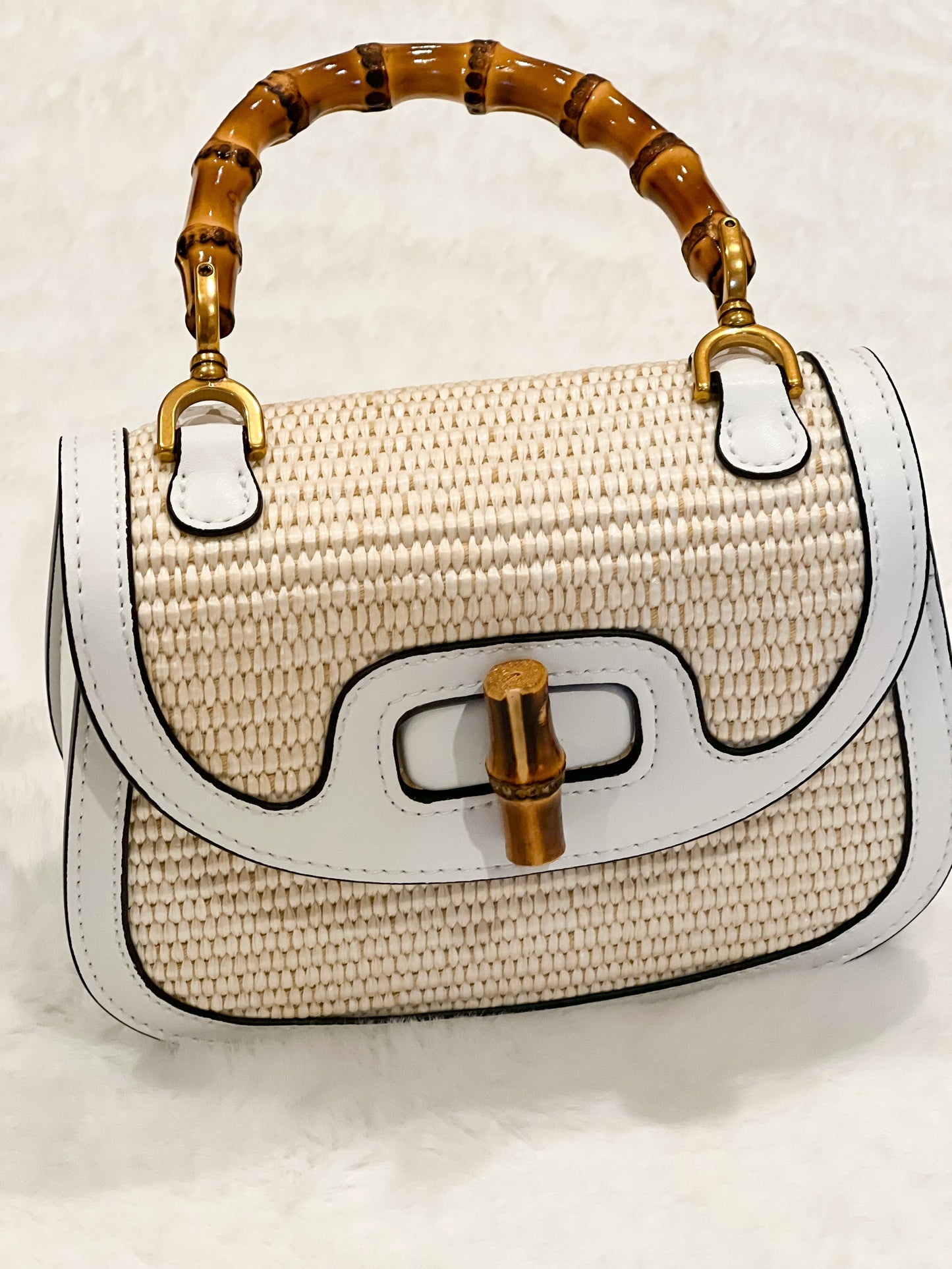 Straw Woven Bag With Bamboo
