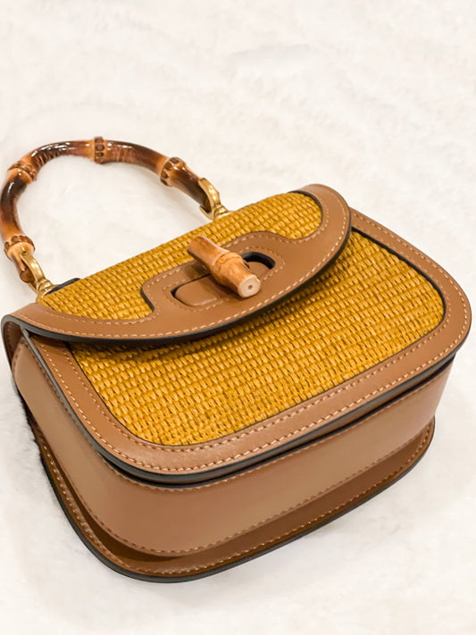 Straw Woven Bag With Bamboo