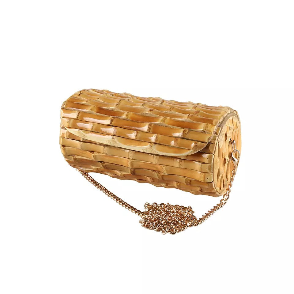 Circular Bamboo Bag With Chain/Burnt